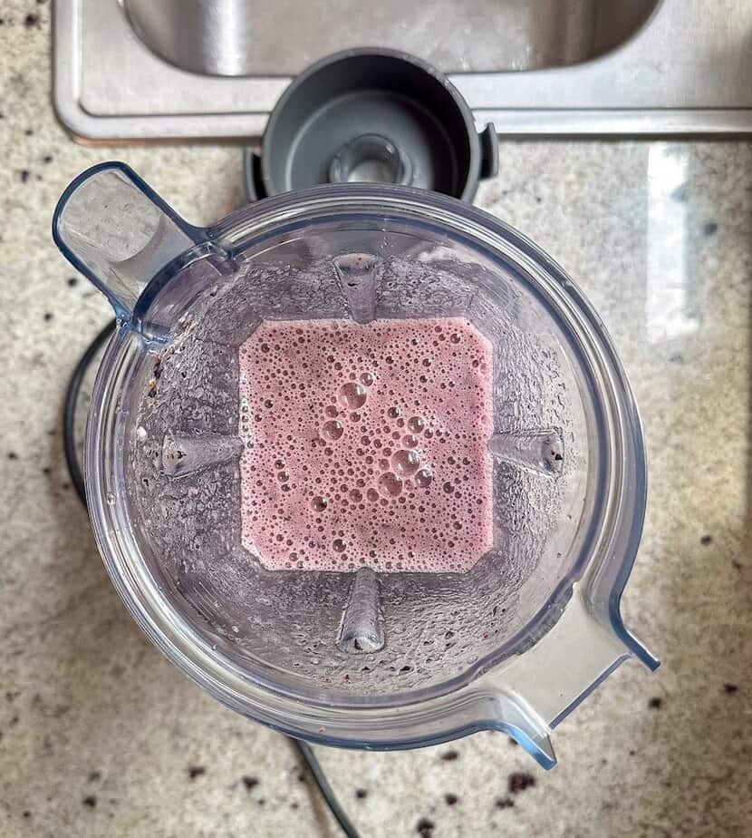 Blueberry mixture in blender.