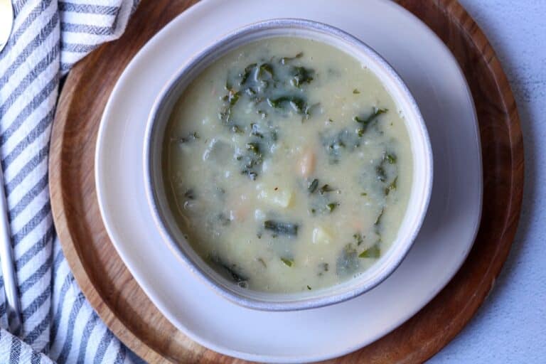 Kale Soup in a ceramic bowl.