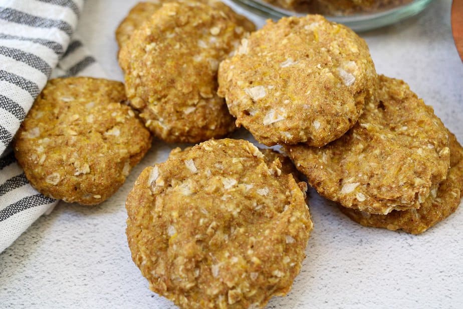 Round pumpkin apple dog treats.