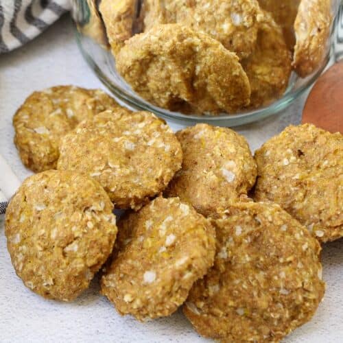 Round pumpkin apple dog treats.