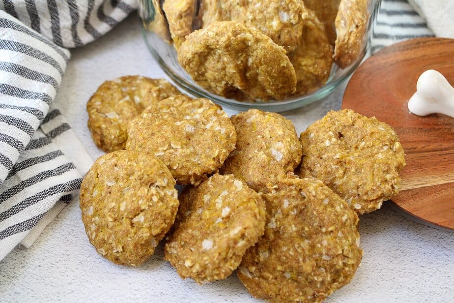 Round pumpkin apple dog treats.