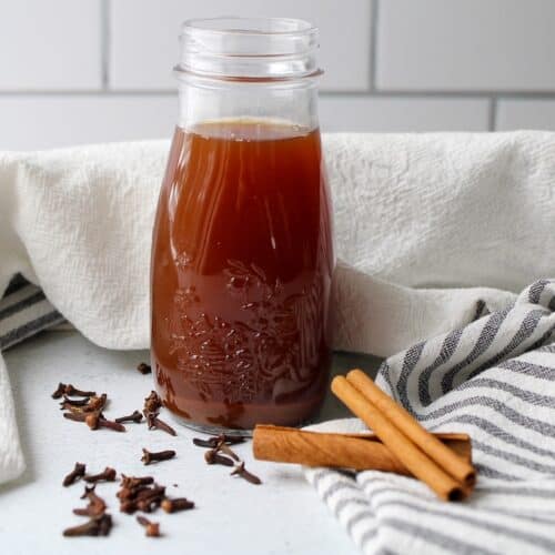 Chai latte syrup in a glass jar.