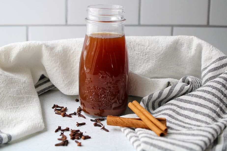 Chai latte syrup in a glass jar.