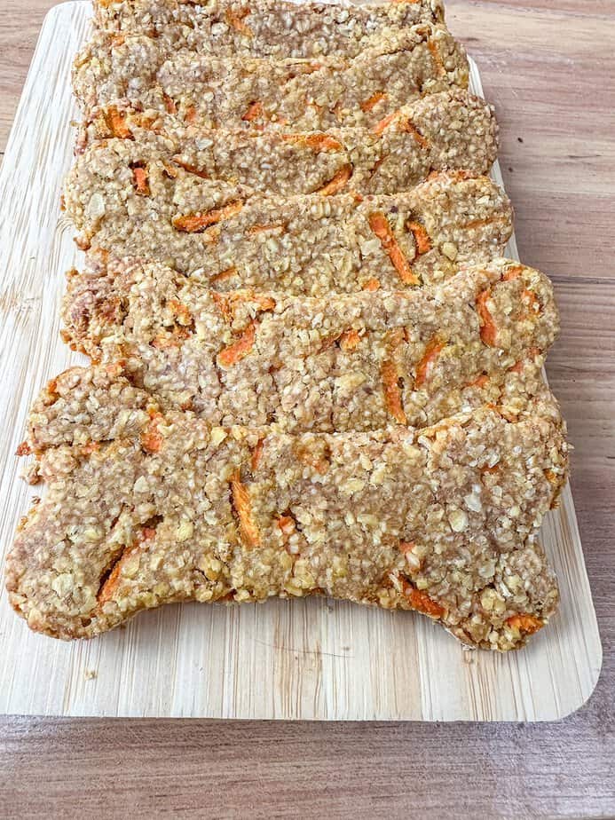 Dog bone shaped carrot treats.