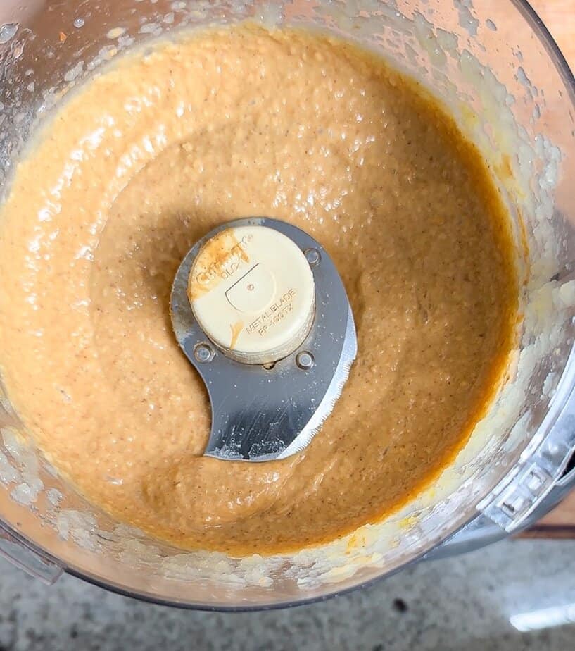 wet ingredients creamed in food processor.