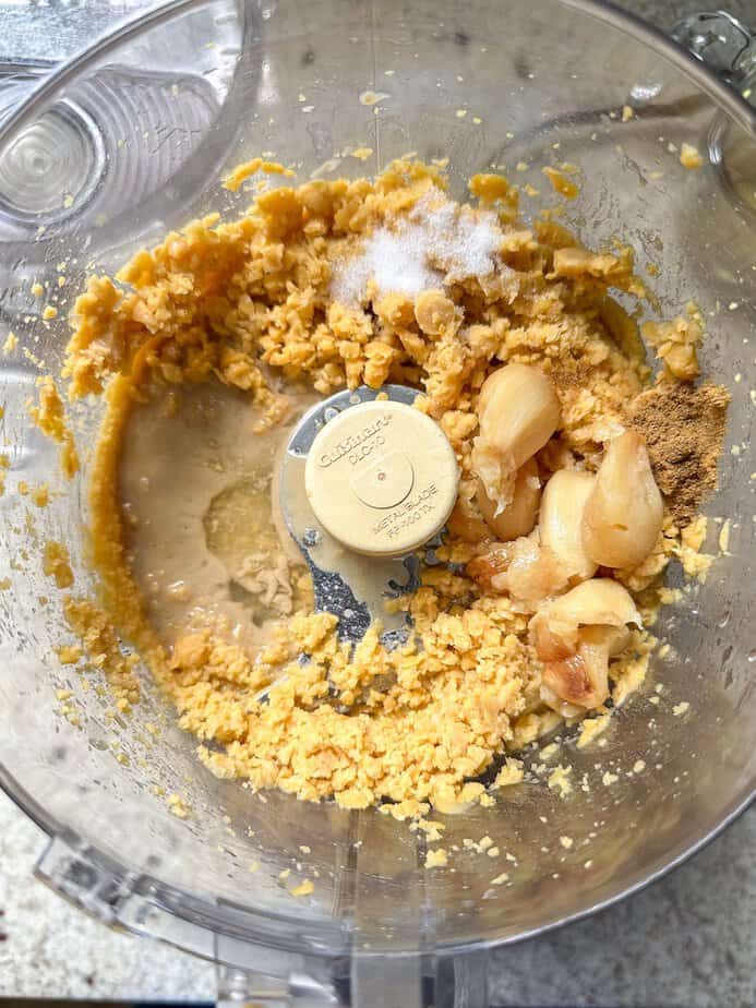 Ingredients in a food processor.