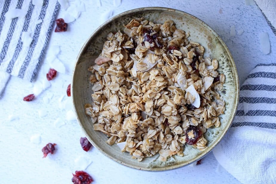 Coconut granola in a bowl.
