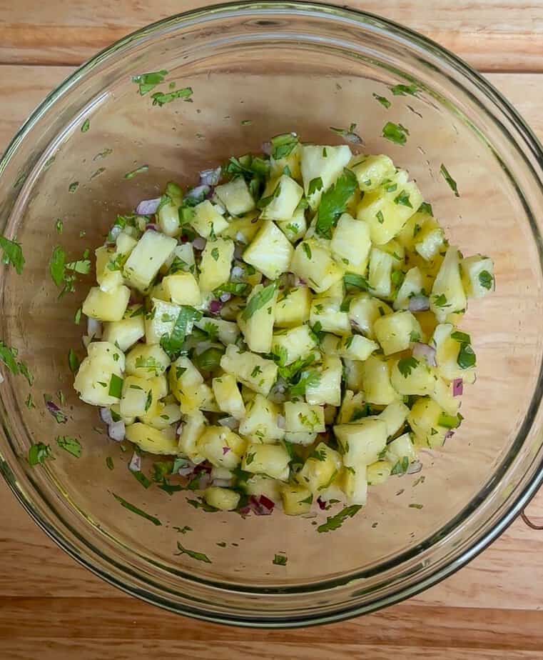 Fresh Pineapple Salsa mixed in a bowl.