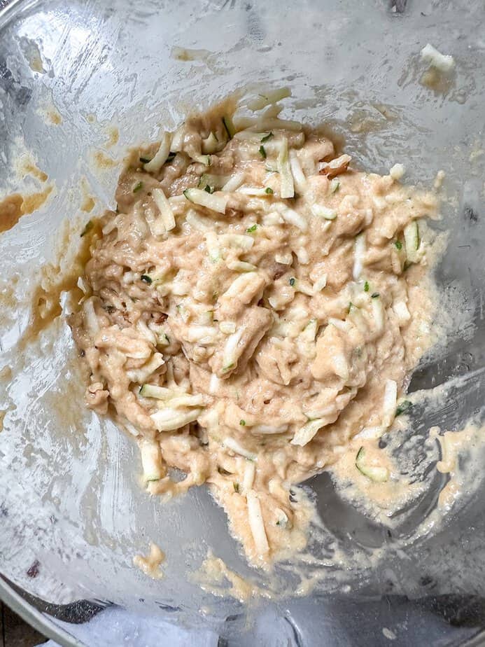 Muffin batter mixed in a bowl.