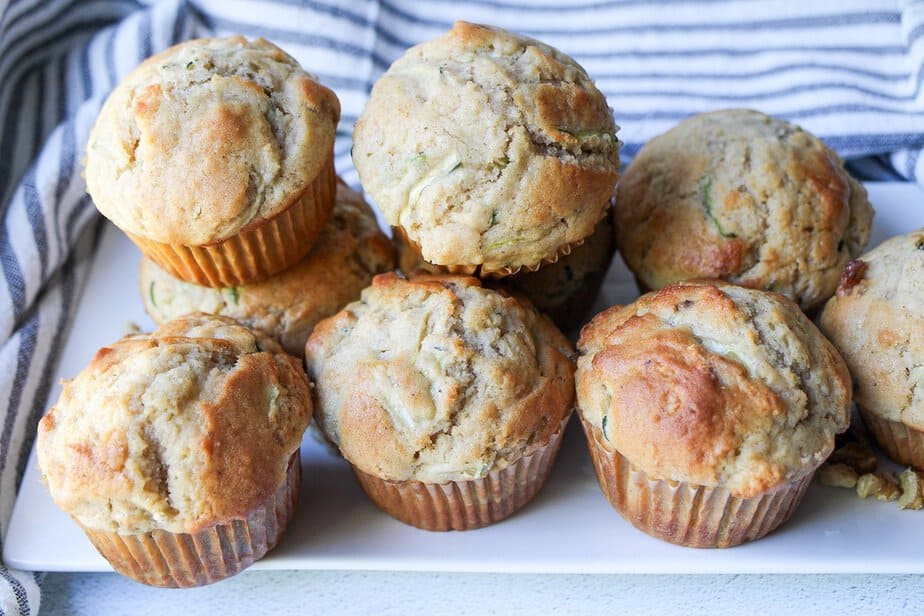 Baked sourdough discard zucchini muffins.