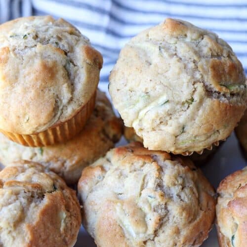 Baked sourdough discard zucchini muffins.